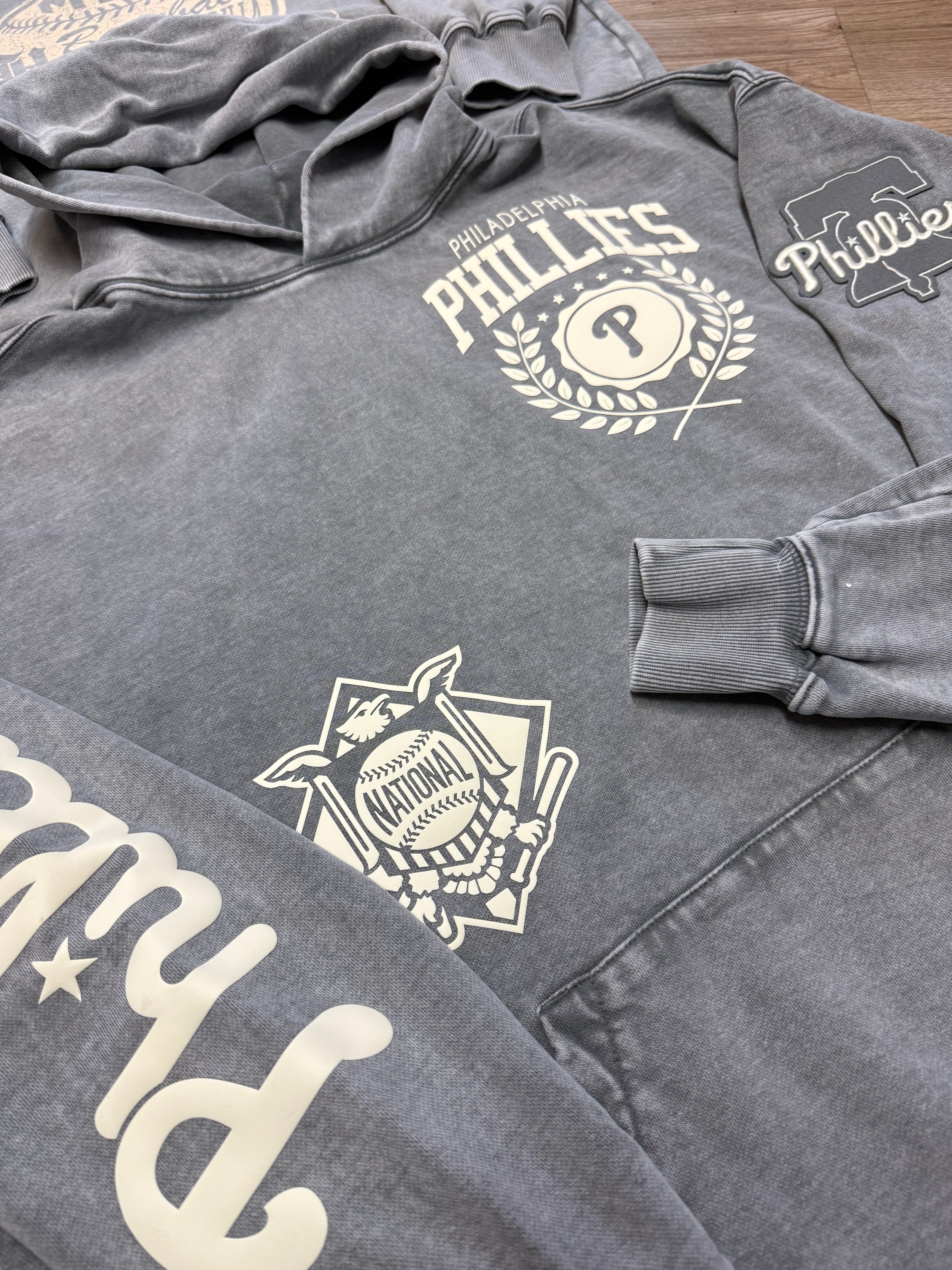 Phillies Grey Wash Patchwork Pro Hoodie