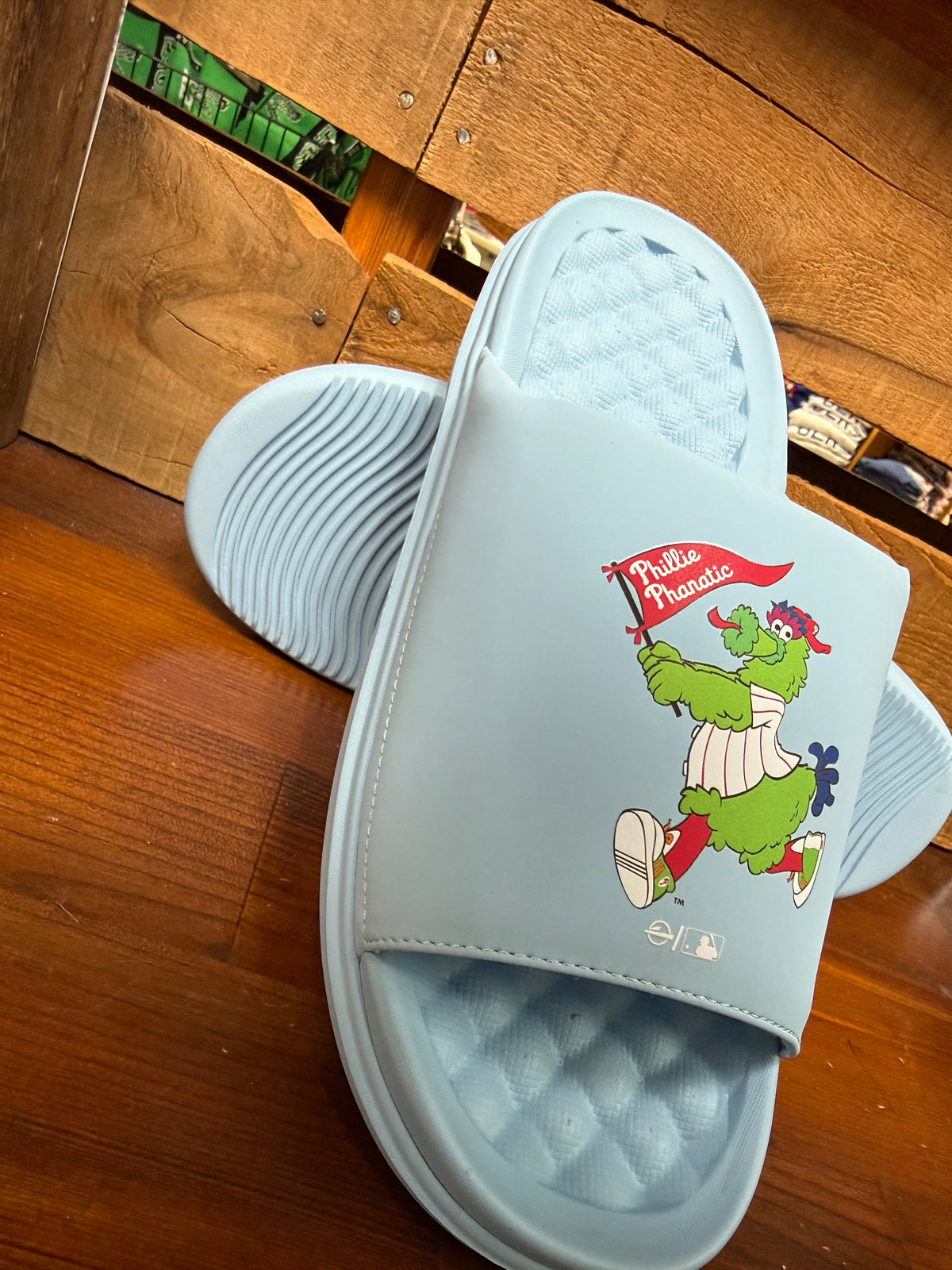 Kids Phillie Phanatic Powder Blue Slides – Monkey's Uncle