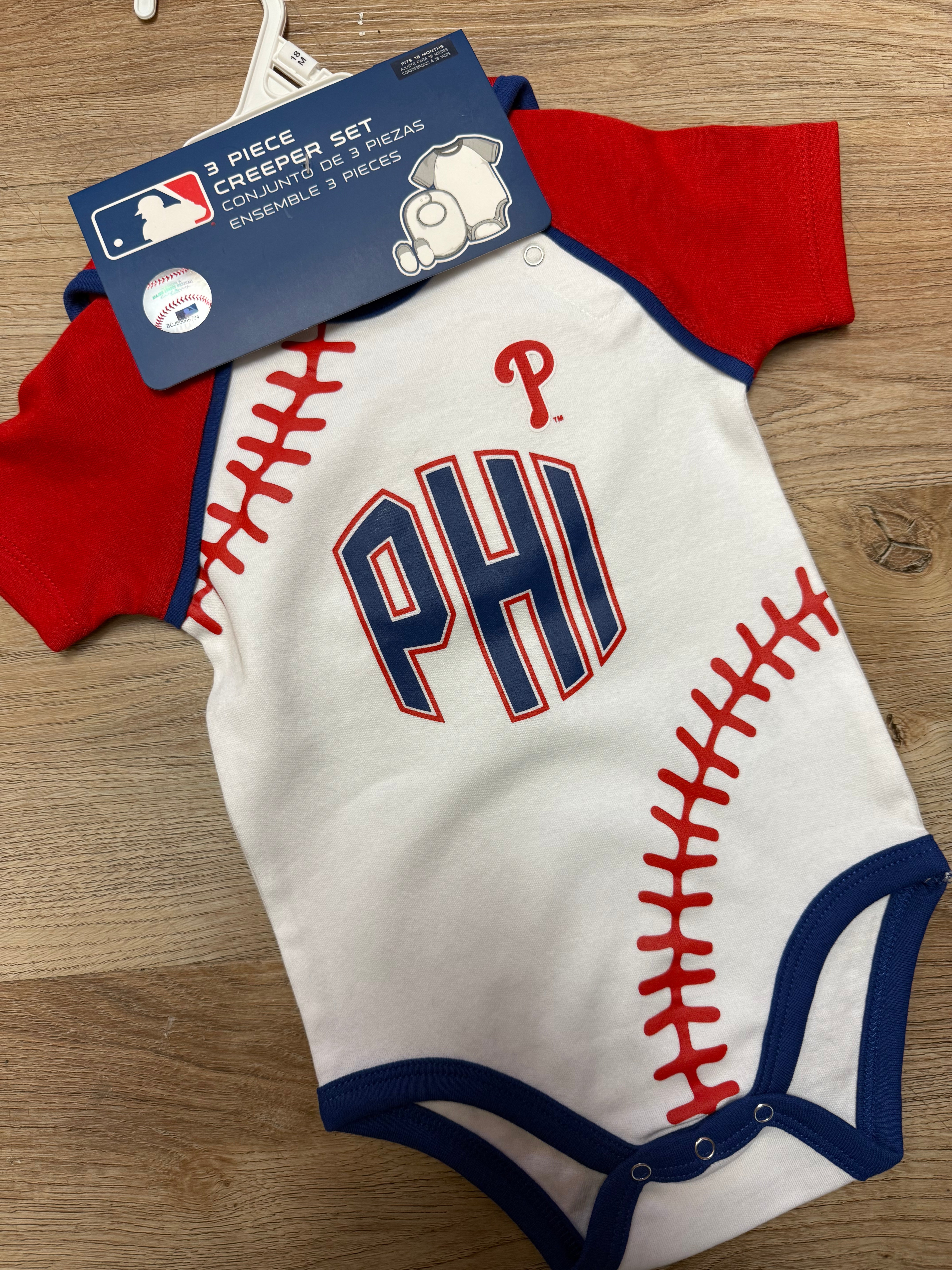 Phillies Baseball Baby 3 Piece Onesie Set