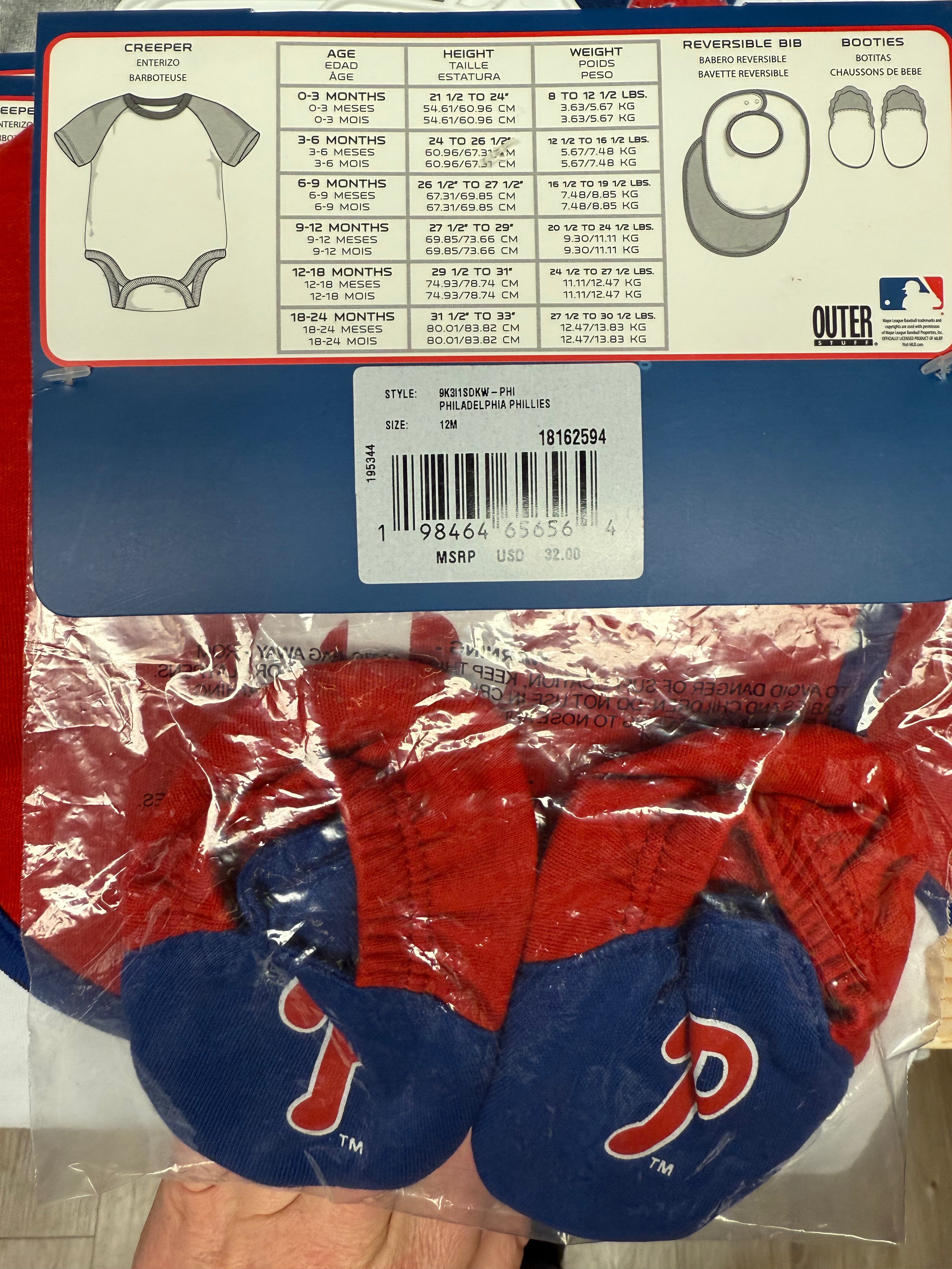 Phillies Baseball Baby 3 Piece Onesie Set