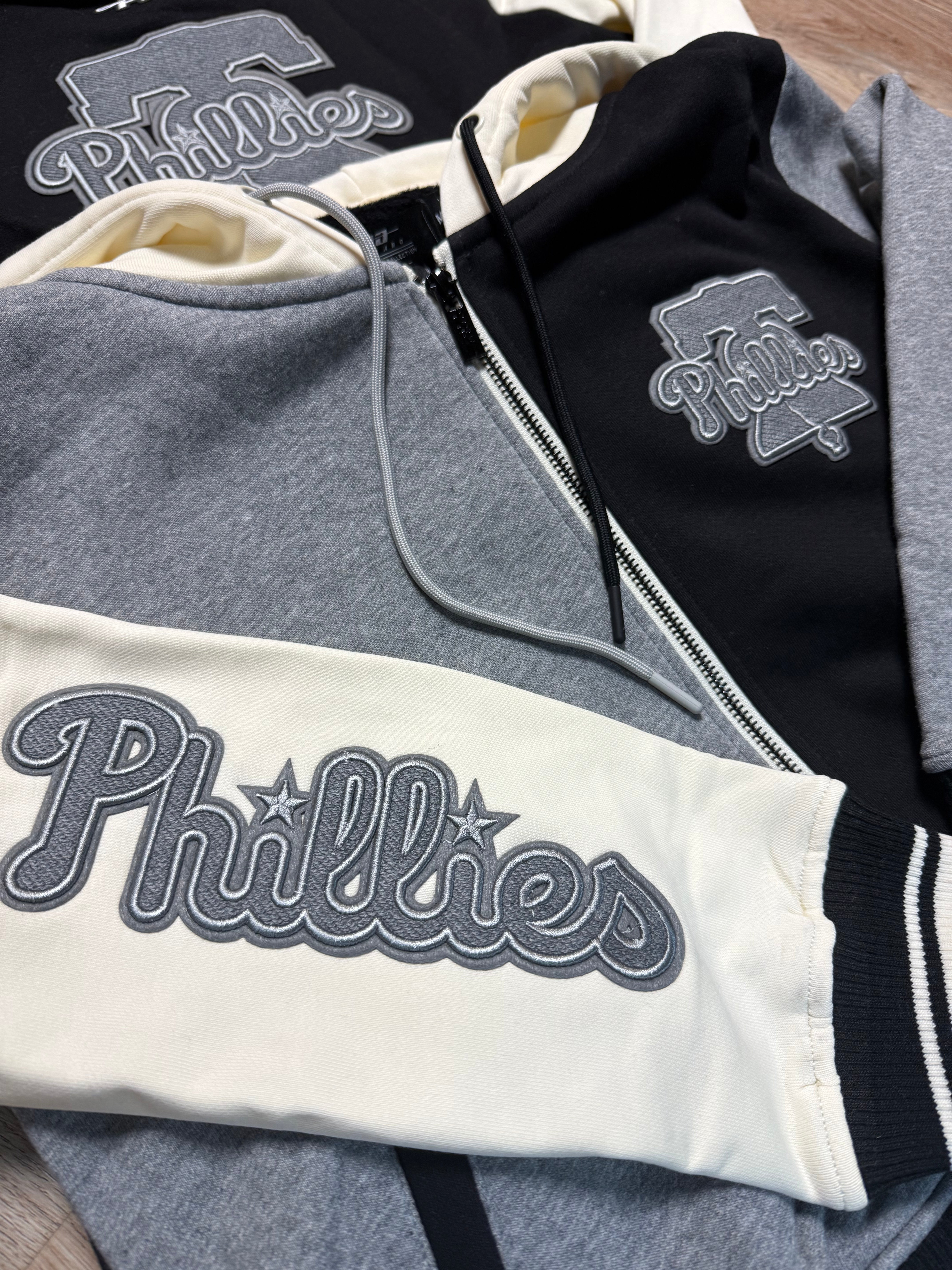 Ladies Phillies Reverse French Terry Color Block Full Zip Hoodie