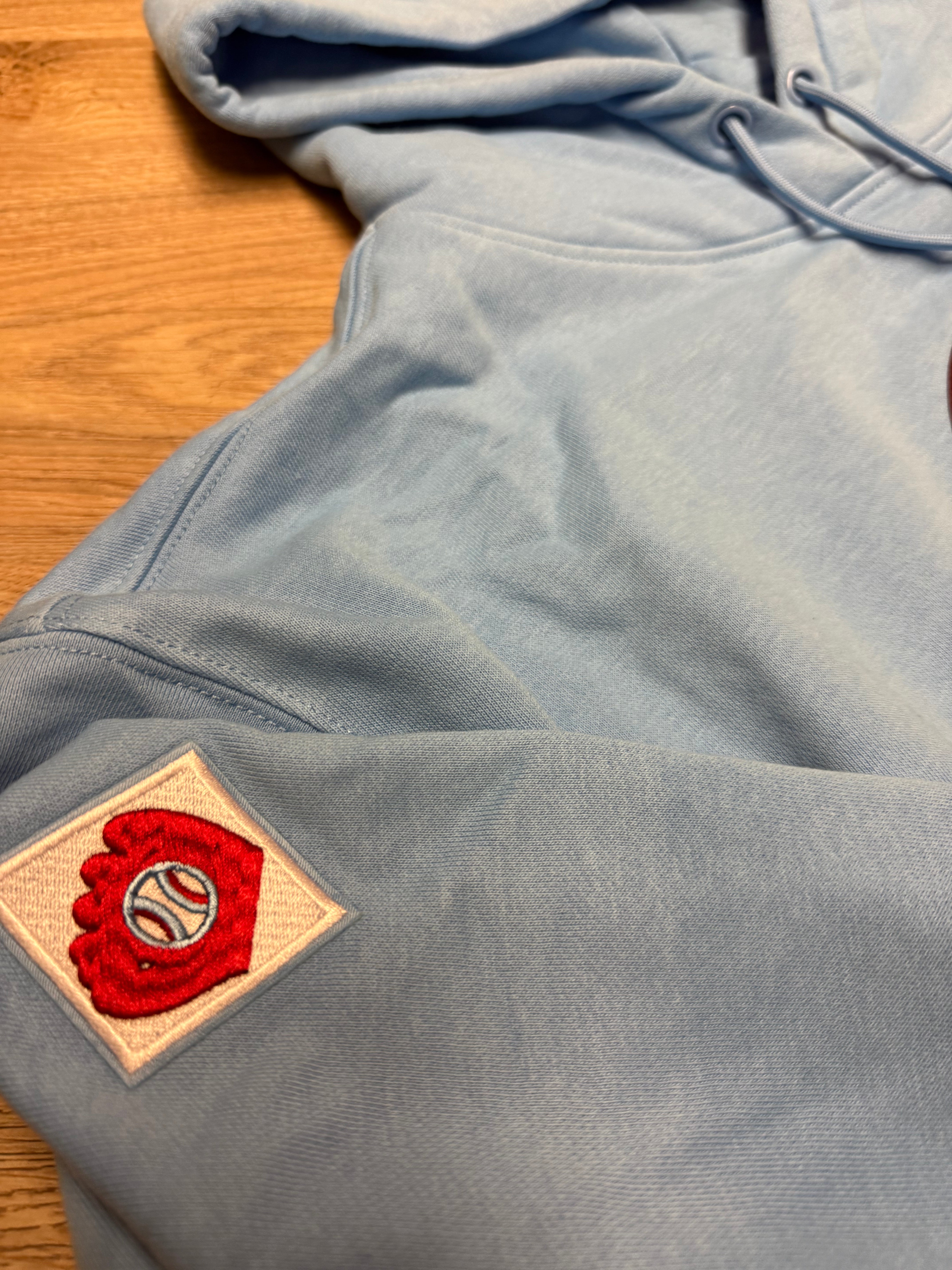 Ladies Phillies Retro Cropped Powder Blue Pullover Hoodie