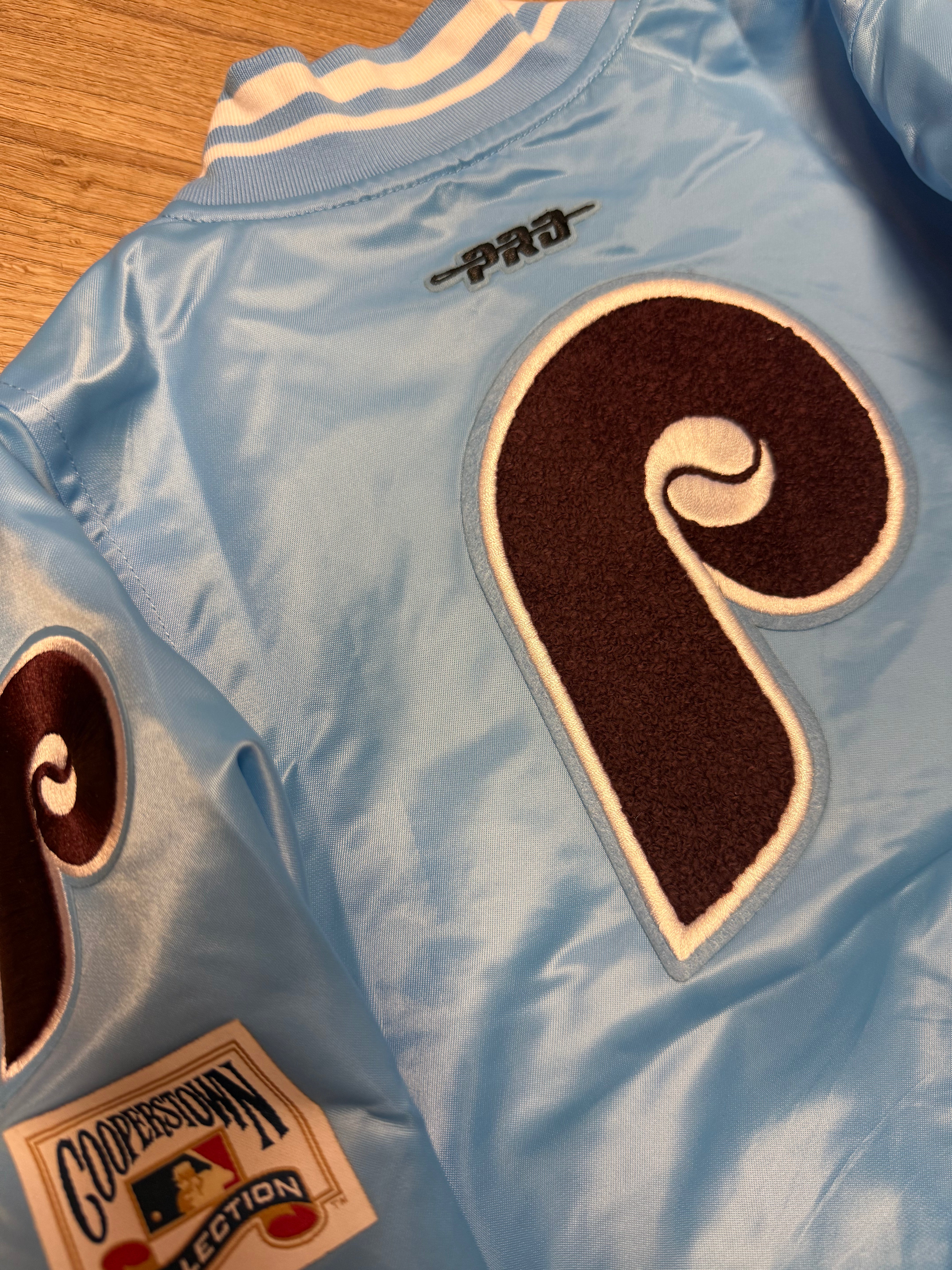 Phillies Toddler Throwback Satin Powder Blue Dugout Jacket