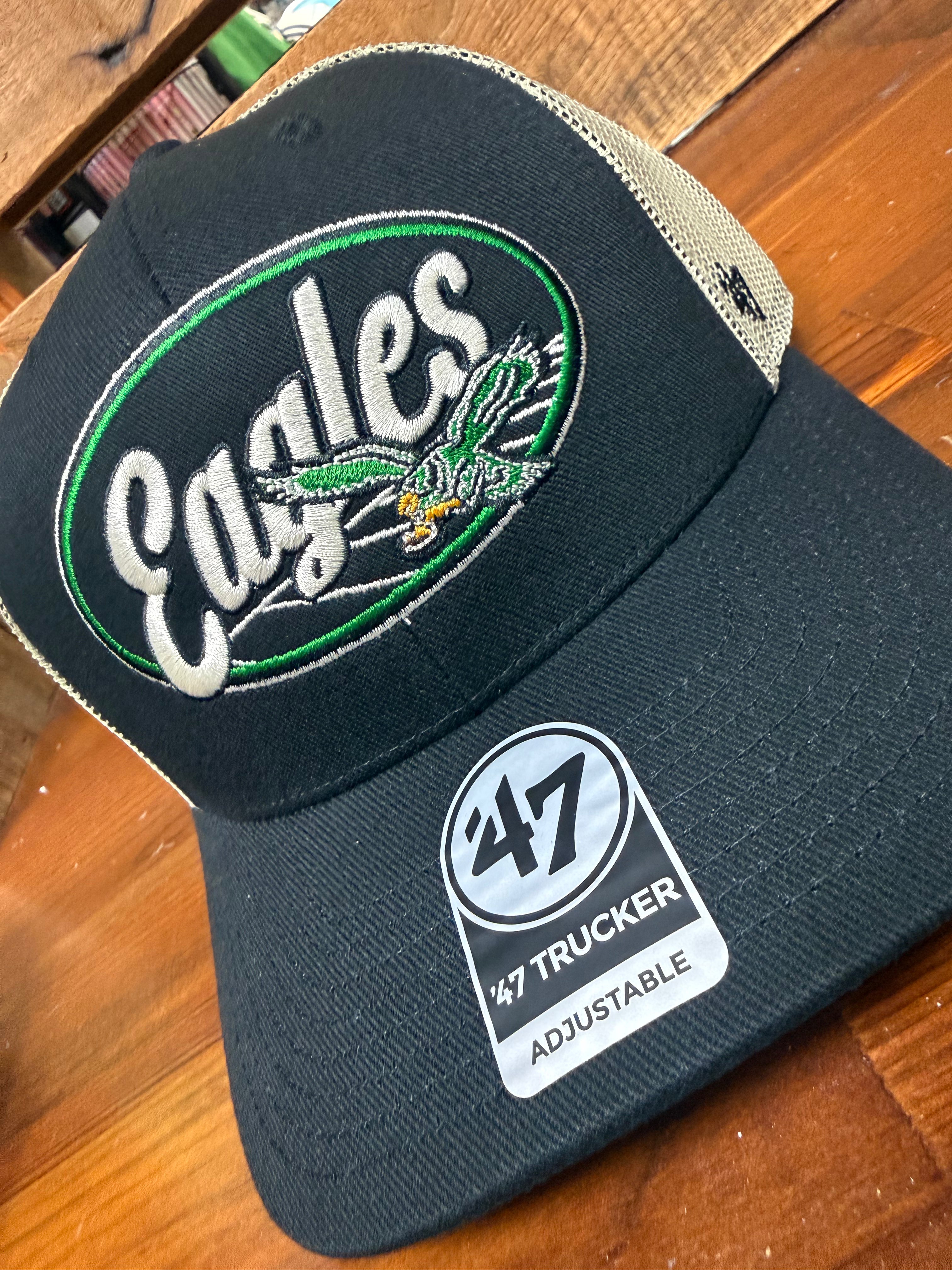 Eagles Throwback Black Enfield Strap Trucker Hat