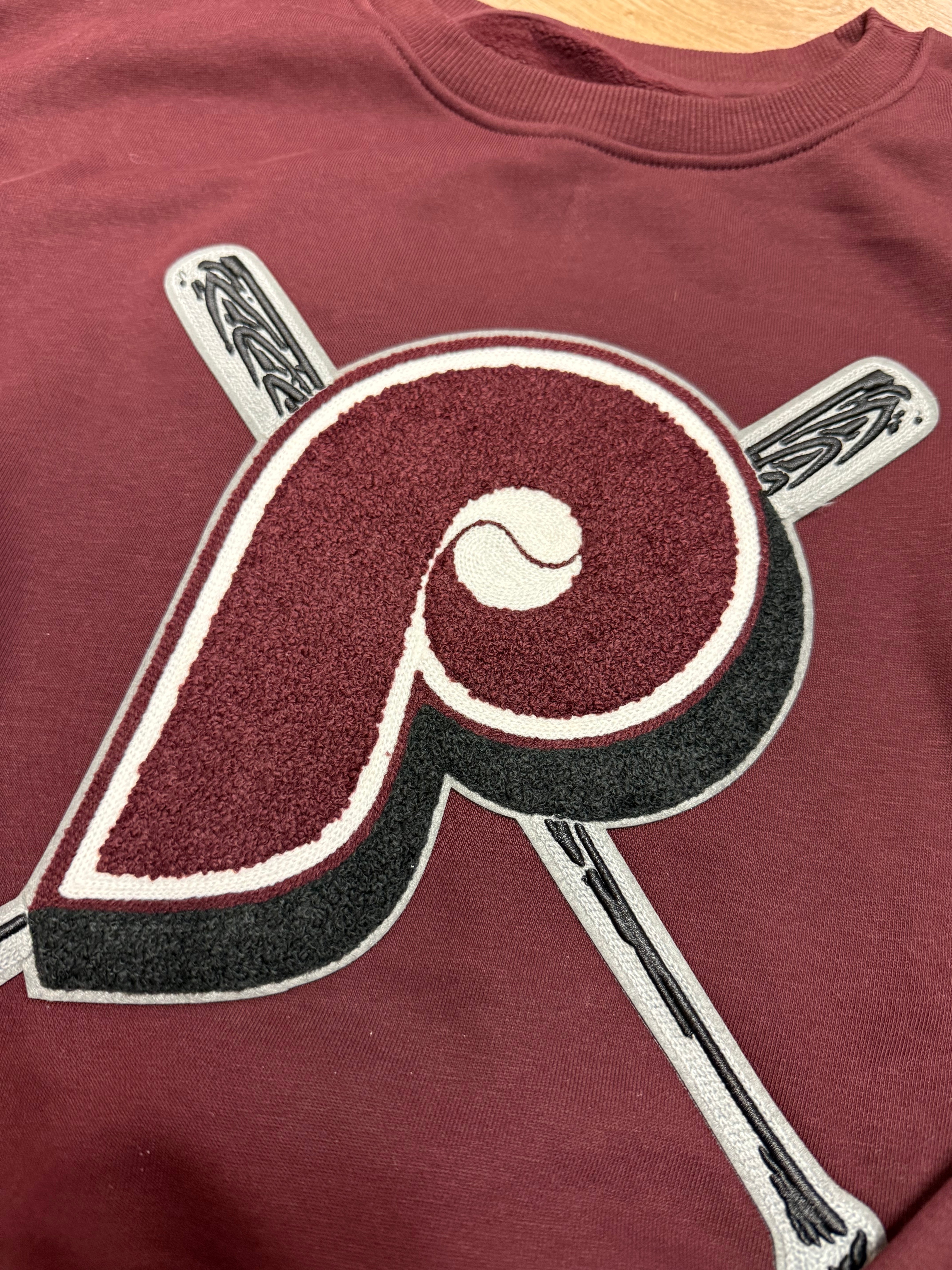 Ladies Phillies Throwback Embroidered Crop Crew Sweatshirt