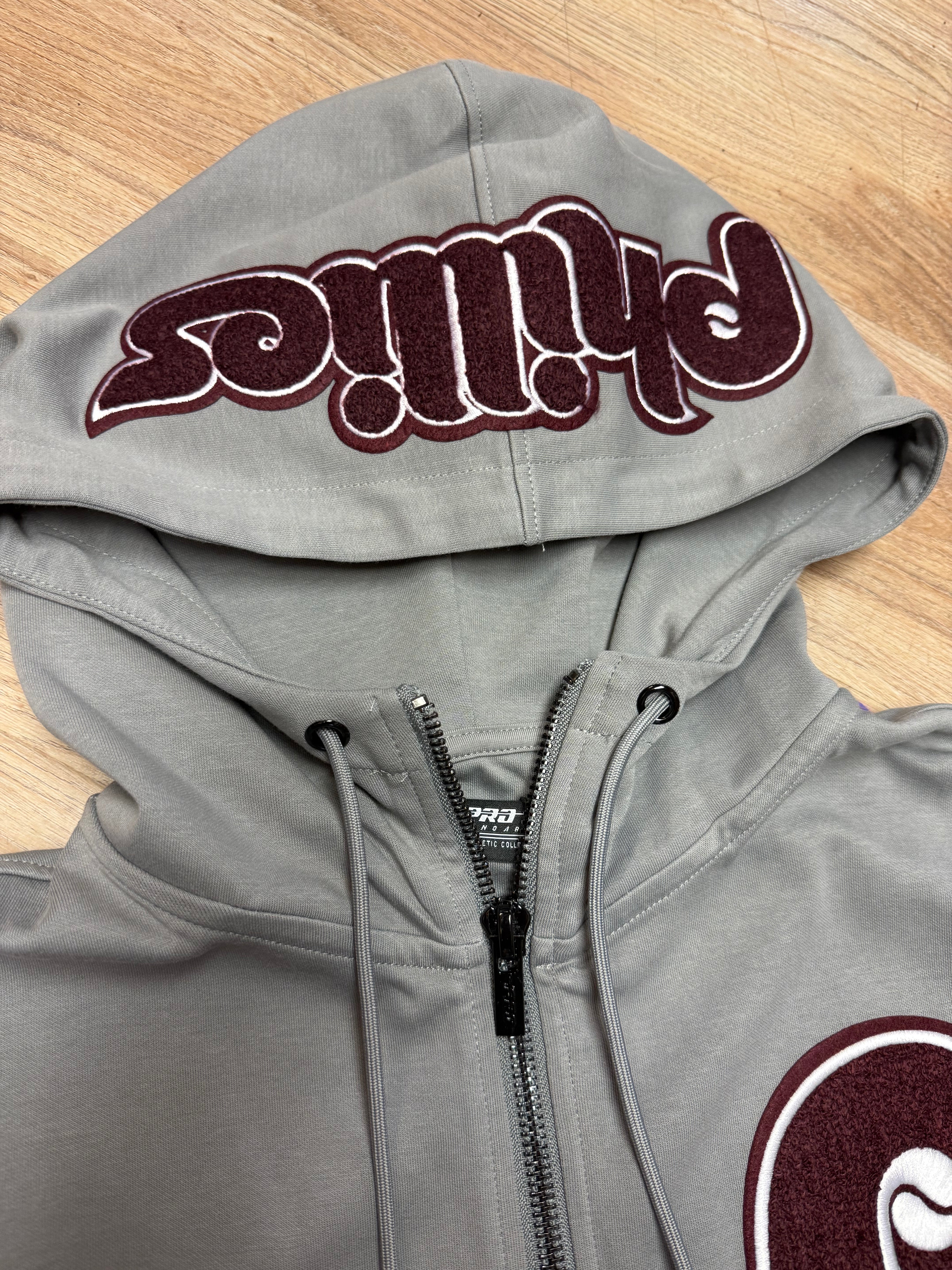 Phillies Throwback Full Zip Cement Embroidered Hoodie