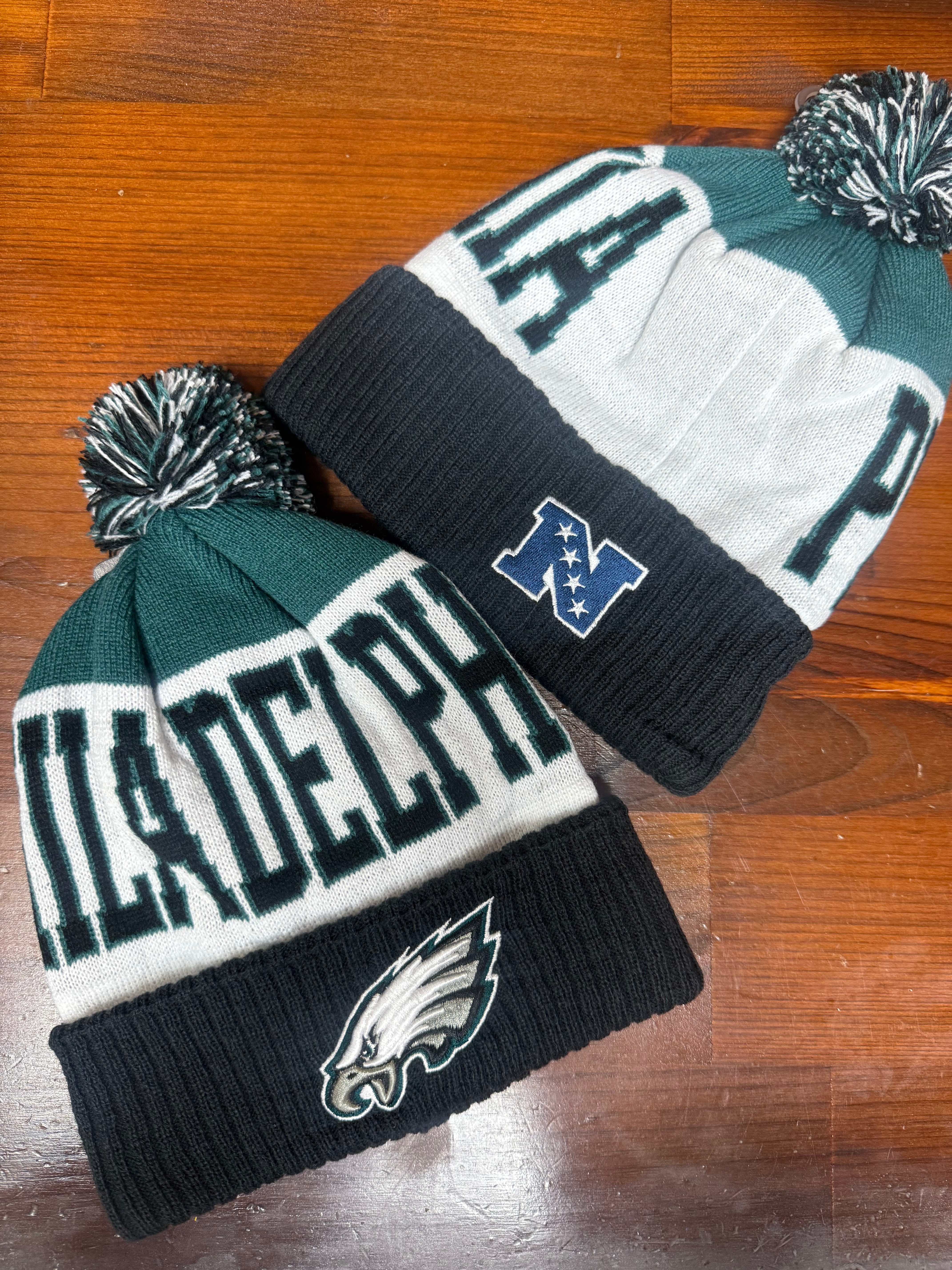 Kids Eagles Goal Line Cuffed Knit Pom Hat