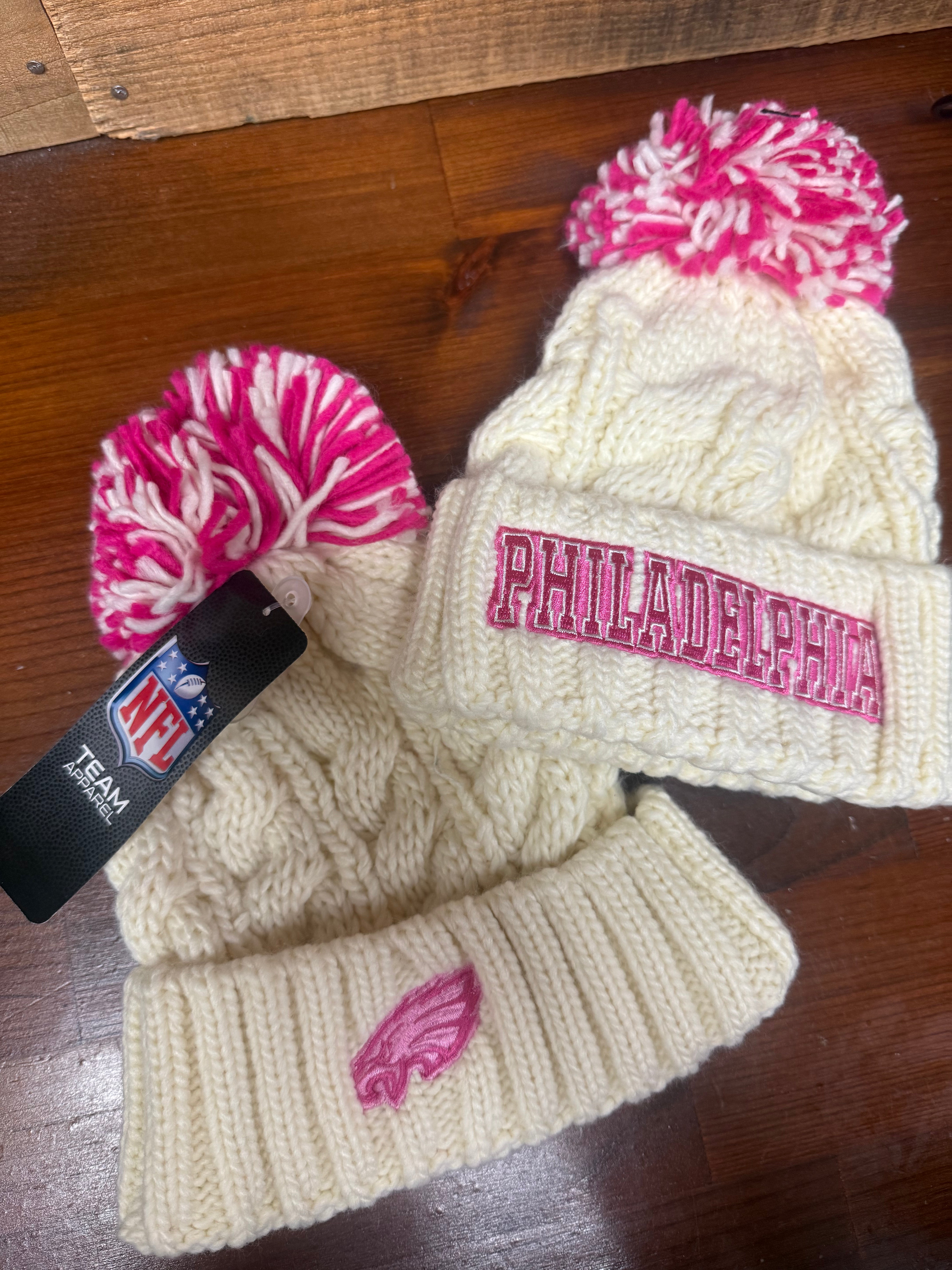 Girls Eagles Cuff Knit Pom Hat Pink