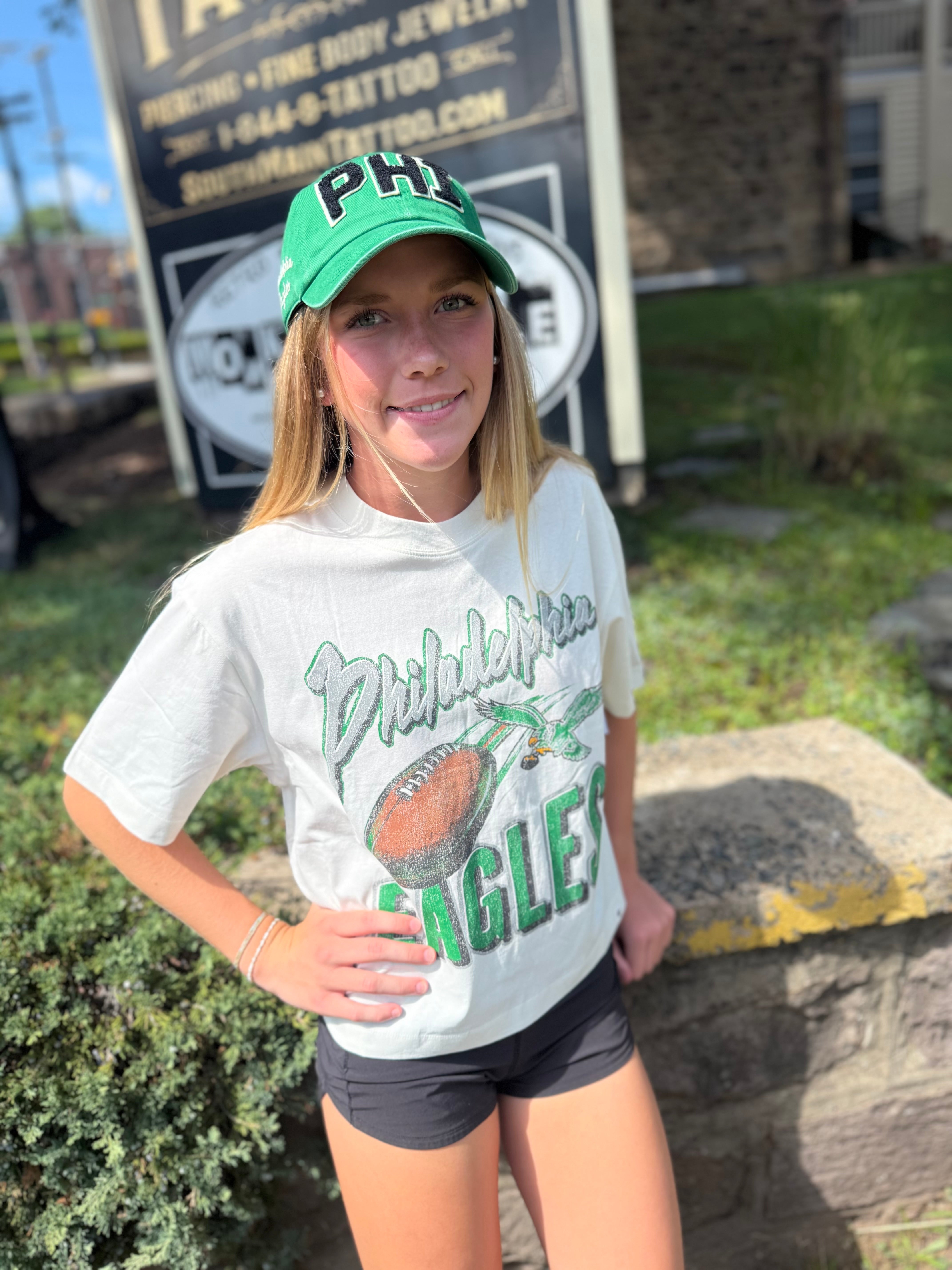 Ladies Eagles Sandstone Dime Time Crop Tee