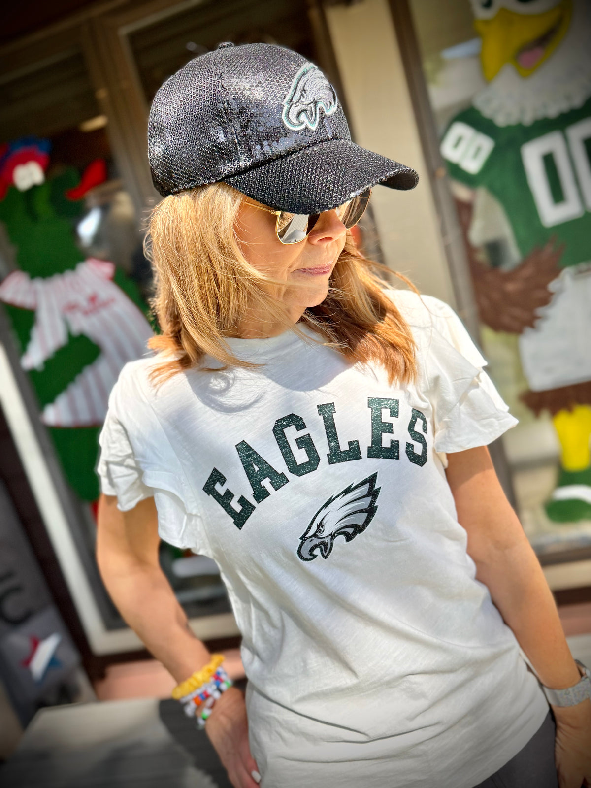 Ladies Eagles Slub Knit Flutter Sleeve
