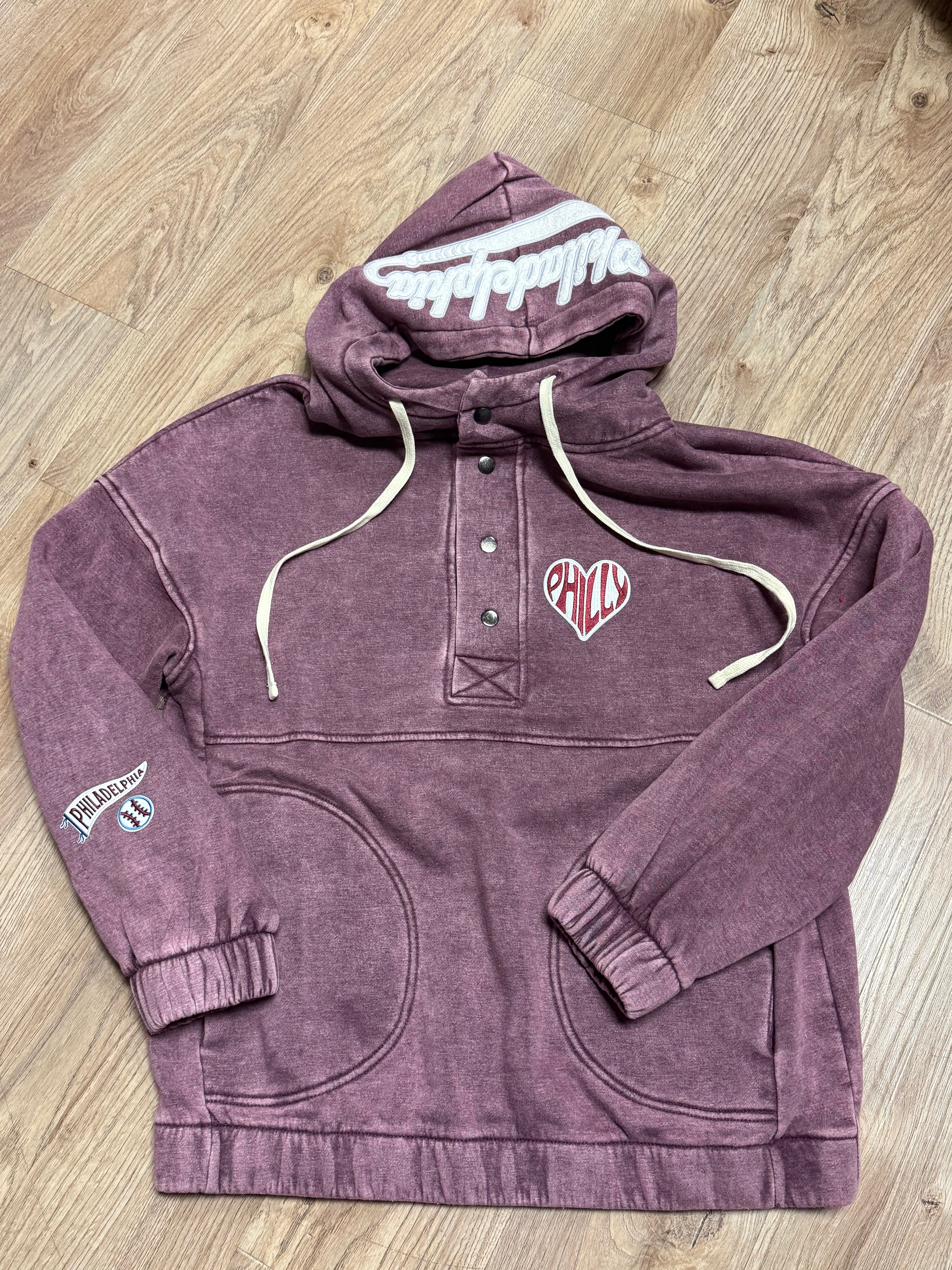 Ladies Philly Maroon Half Snap Hoodie