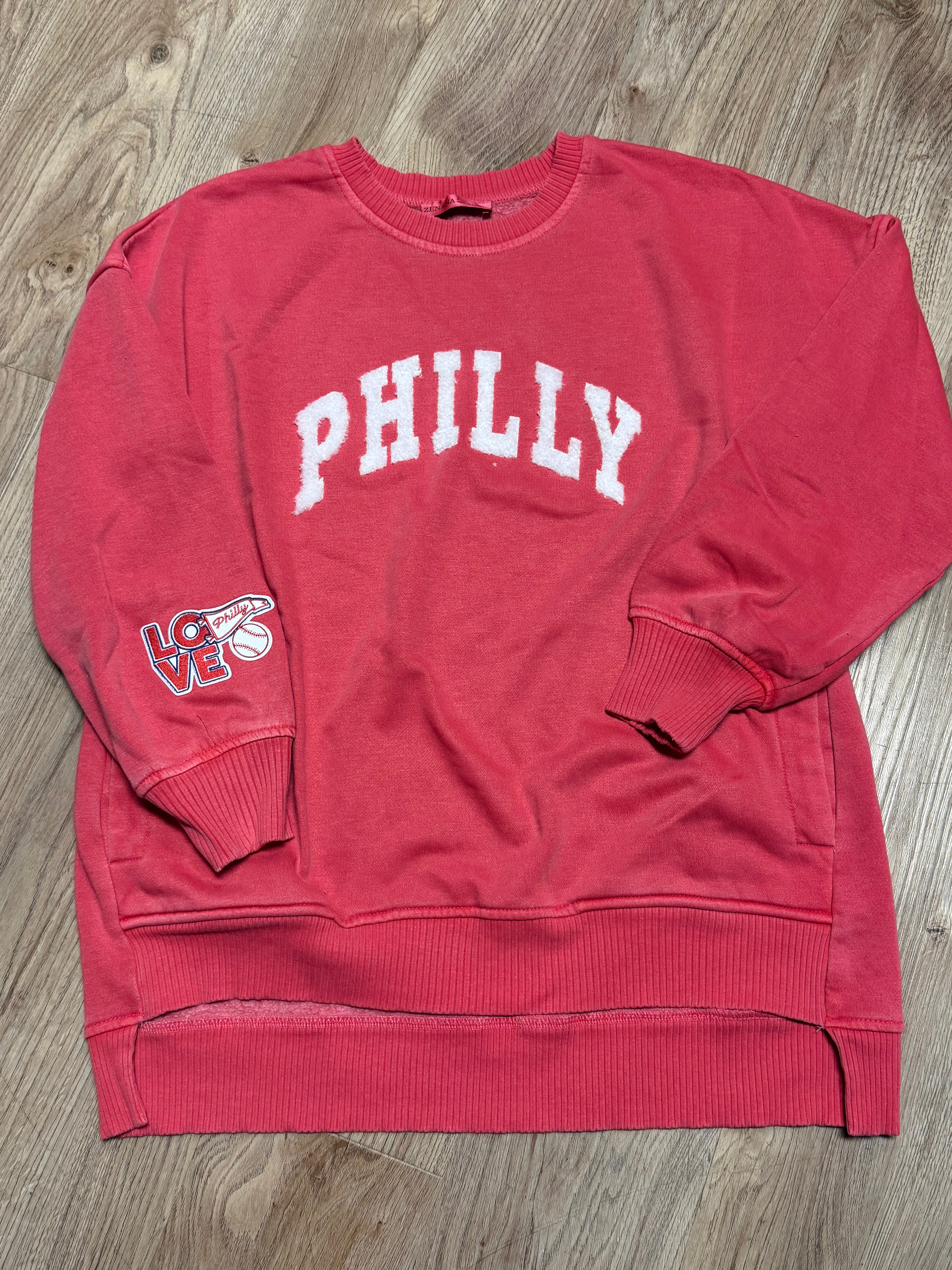 Ladies Philly Washed Red Crew Sweatshirt