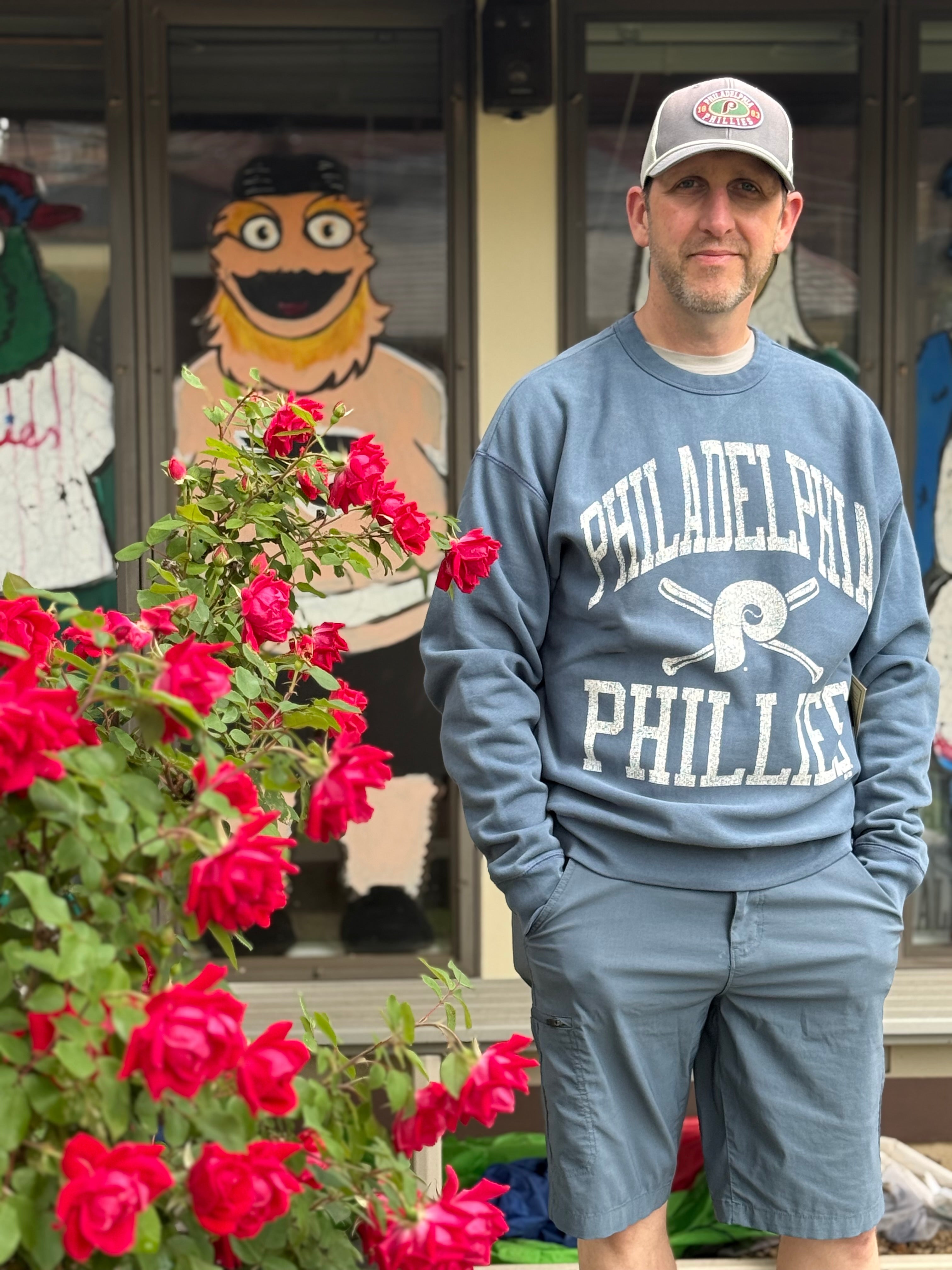 Philadelphia Phillies Cooperstown Dusted Timber Blue Wave Rider Crew Sweatshirt