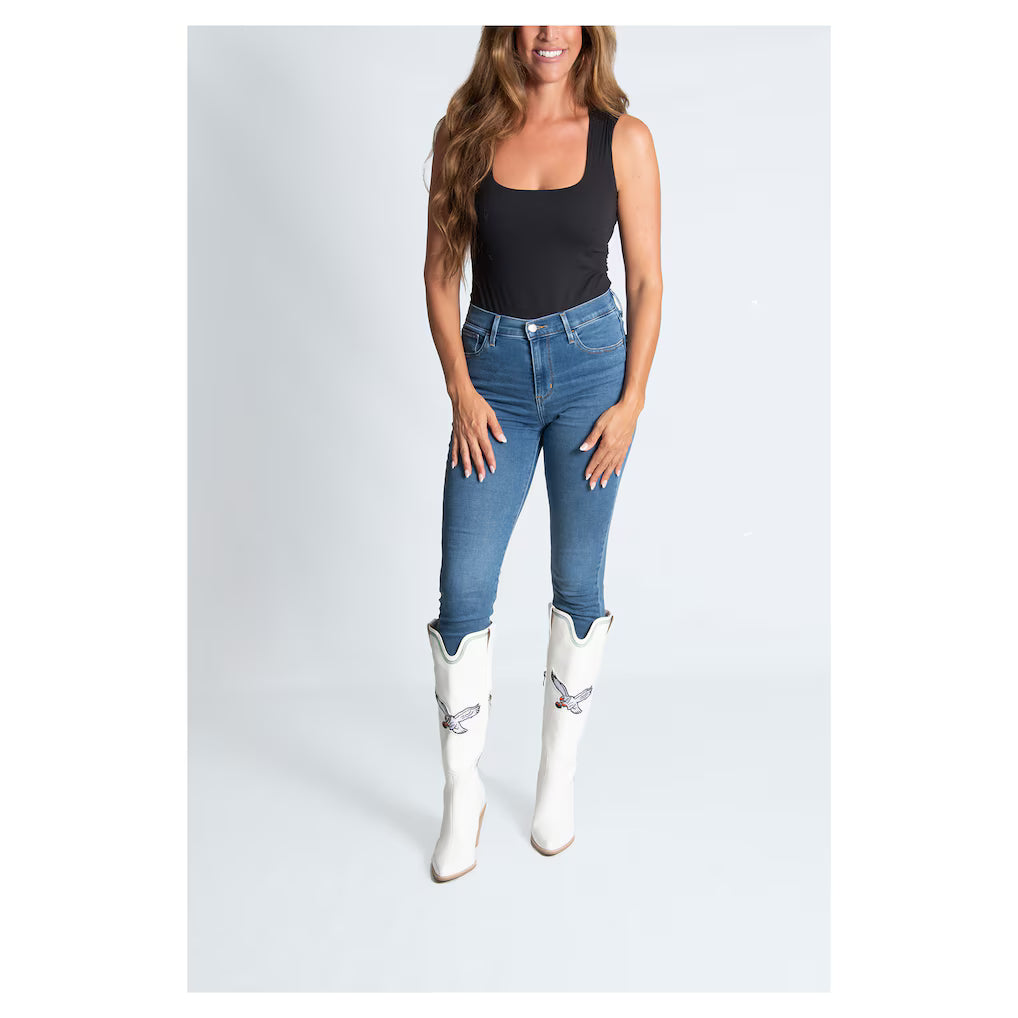 Ladies Eagles White Knee High Embroidered Boots