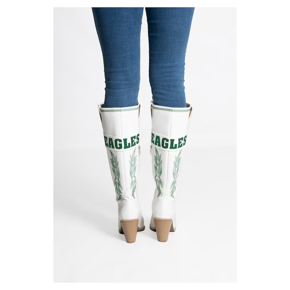 Ladies Eagles White Knee High Embroidered Boots